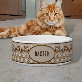 レトロフクロウ編みデザインタンオレンジブラウン ボウル