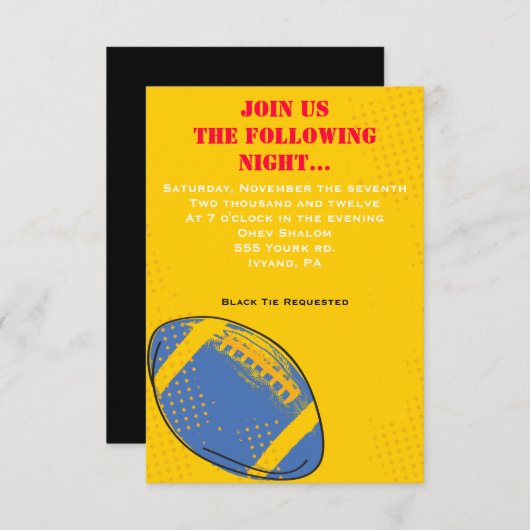 レトロフットボール主題バーバルミツワーパーティーカード 招待状 (正面/裏面)