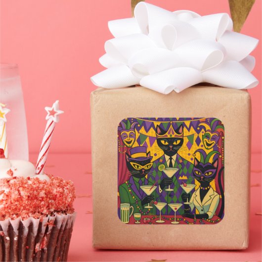 レトロフューチャリスティックなマーディ・グラス ブラックキャット マルティーニ クラブ スクエアシール (パーティー)