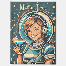 レトロフューチャリスティック アストロ ガール マティーニ タイム マグネット