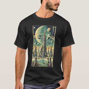 レトロフューチャリスティック エイリアンシティ ポストカードアート Tシャツ