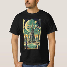 レトロフューチャリスティック エイリアンシティ ポストカードアート Tシャツ