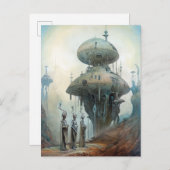 レトロフューチャリズムの宇宙飛行士SFアート ポストカード (正面/裏面)