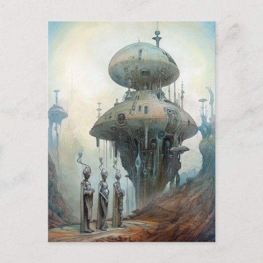 レトロフューチャリズムの宇宙飛行士SFアート ポストカード (正面)