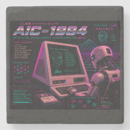 レトロフューチャーなAIロボットコンピュータのVaporwaveネオン ストーンコースター