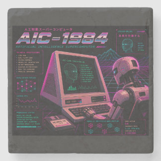 レトロフューチャーなAIロボットコンピュータのVaporwaveネオン ストーンコースター