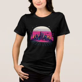 レトロフューチャーシティスケープ ヴェイパーウェーブ 日没 ネオン S トライブレンドＴシャツ