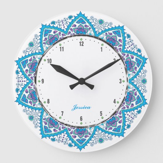 レトロフラカラフルワーズブルーオーバートン2 ラージ壁時計 (正面)