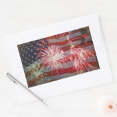 レトロフラグと花火 長方形シール (封筒)