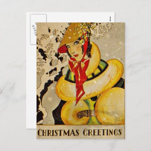 レトロフラッパークリスマスグリーティング シーズンポストカード (正面/裏面)