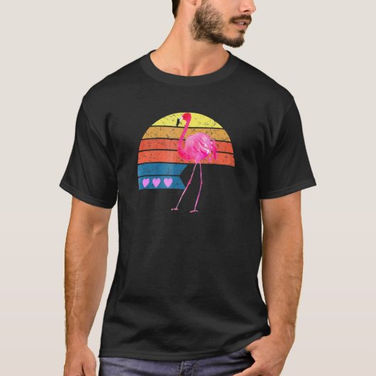 レトロフラミンゴとヴィンテージスタイルデザイン Tシャツ (正面)