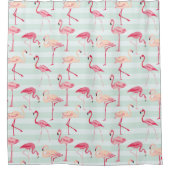 レトロフラミンゴスオンミントストライプ シャワーカーテン (正面)