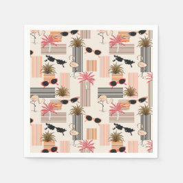 レトロフラミンゴスパームズアンドサングラスサマーパーティー スタンダードカクテルナプキン
