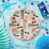 レトロフラミンゴスパームズアンドサングラスサマーパーティー ペーパープレート (パーティー)