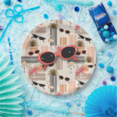 レトロフラミンゴスパームズアンドサングラスサマーパーティー ペーパープレート (パーティー)