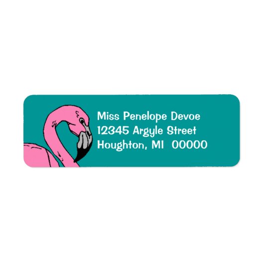 レトロフラミンゴティール（緑がかった色）ブルー差出人住所ラベル ラベル (正面)
