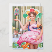 レトロフラミンゴピックボールブライダルシャワー写真 招待状 (裏面)