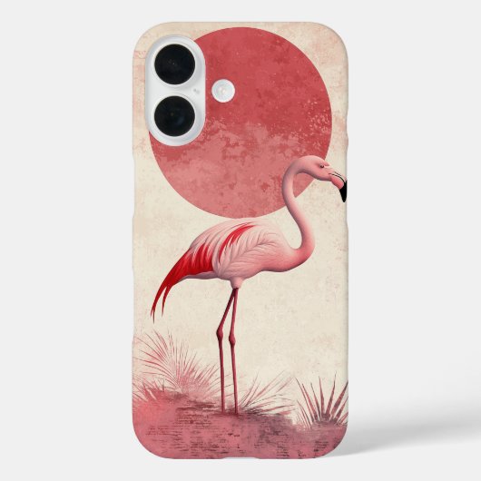 レトロフラミンゴ(日没の背景あり) Case-Mate iPhoneケース (裏面)