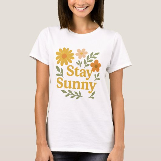 レトロフラワーが元気をくれる Stay Sunny Tシャツ (正面)