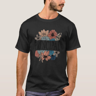 レトロフラワーの女性校長先生 Tシャツ