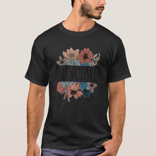 レトロフラワーの女性校長先生 Tシャツ (正面)