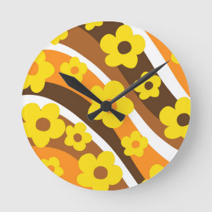 レトロフラワーウェーブ#1 #retro #decor #art ラウンド壁時計