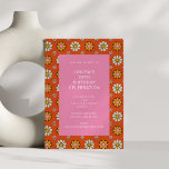 レトロフラワーオレンジピンク30歳の誕生日パーティー 招待状<br><div class="desc">Groovyレトロ60s花オレンジとピンク30th誕生日パーティの招待状 – 年齢を変更できる</div>