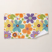 レトロフラワーオレンジ薄紫と緑 バスタオルセット (ハンドタオル)