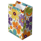 レトロフラワーオレンジ薄紫と緑 ミディアムペーパーバッグ (正面アングル)