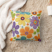 レトロフラワーオレンジ薄紫グリーン クッション (ブランケット)