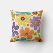 レトロフラワーオレンジ薄紫グリーン クッション (裏面)