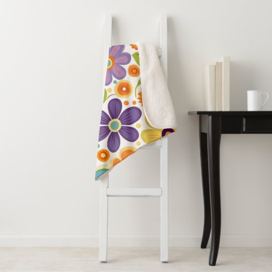 レトロフラワーオレンジ薄紫グリーン シェルパブランケット (インサイチュ)