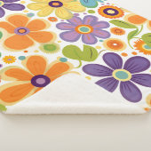 レトロフラワーオレンジ薄紫グリーン シェルパブランケット (3/4)