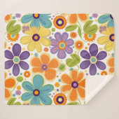 レトロフラワーオレンジ薄紫グリーン シェルパブランケット (正面(横))