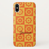 レトロフラワーオンチェッカーボードイエローオレンジカスタム色 Case-Mate iPhoneケース (裏面)