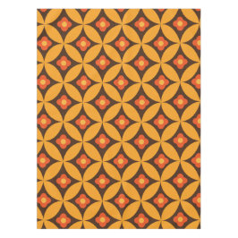 レトロフラワーオンミッドセンチュリーオレンジサークル テーブルクロス