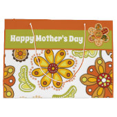 レトロフラワーグリーンオレンジハッピーマザーズデイ ラージペーパーバッグ (裏面)