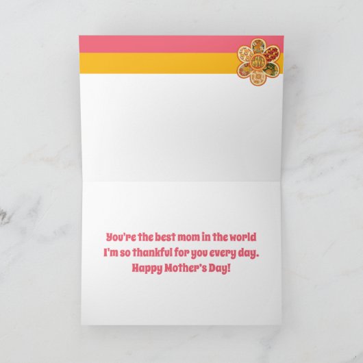 レトロフラワーグリーンピンクハッピーマザーズデイ カード (内部)