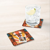 レトロフラワーサンライズフォト誕生日紙コースター スクエアペーパーコースター (インサイチュ)