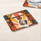 レトロフラワーサンライズフォト誕生日紙コースター スクエアペーパーコースター (アングル)