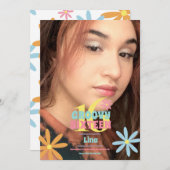 レトロフラワースウィート16誕生日パーティーフォト 招待状 (正面/裏面)