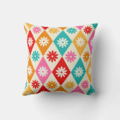 レトロフラワーズオンカラフルハーレクインダイヤモンド クッション (裏面)