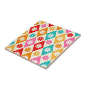 レトロフラワーズオンミッドセンチュリーハーレクインダイヤモンド タイル (側面)