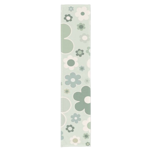 レトロフラワーズセージグリーン抽象芸術フローラ ショートテーブルランナー (正面)