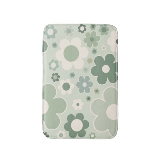 レトロフラワーズセージグリーン抽象芸術フローラ バスマット (正面縦)