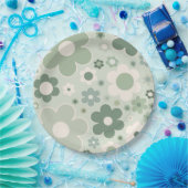 レトロフラワーズセージグリーン抽象芸術フローラ ペーパープレート (パーティー)