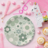 レトロフラワーズセージグリーン抽象芸術フローラ ペーパープレート (パーティー)