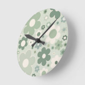 レトロフラワーズセージグリーン抽象芸術フローラ ラウンド壁時計 (傾斜)