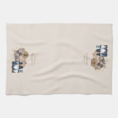 レトロフラワーズパンプキンズデニム格言感謝祭 キッチンタオル (横)