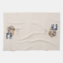 レトロフラワーズパンプキンズデニム格言感謝祭 キッチンタオル